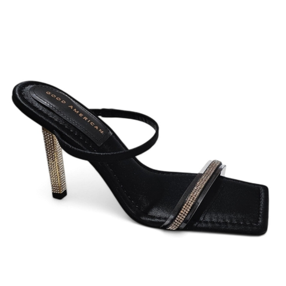 GOOD AMERICAN Shoes Satin Rhinestone Strappy Sandals Heels Womens 8.5 - Picture 2 of 5